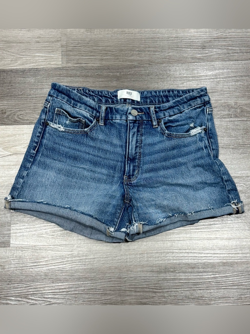 BKE Distressed Denim Cutoff Shorts Size 31 Medium Wash Festival Y2K Casual